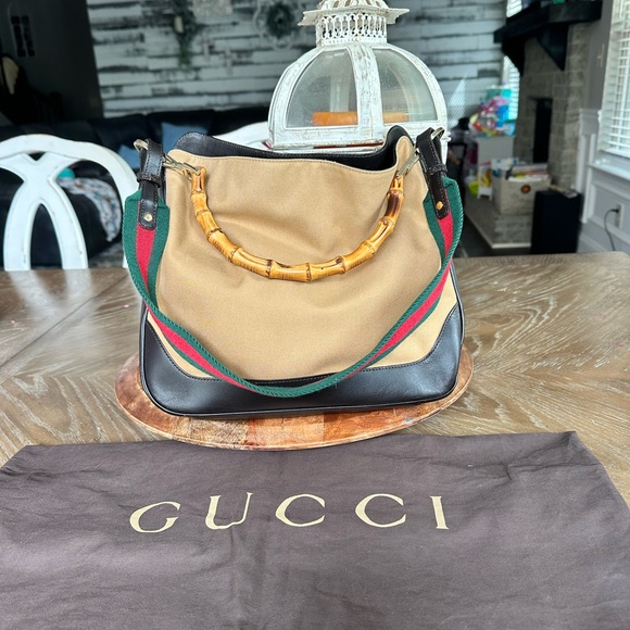 Gucci canvas/leather two way bag with bamboo handle - Picture 1 of 16